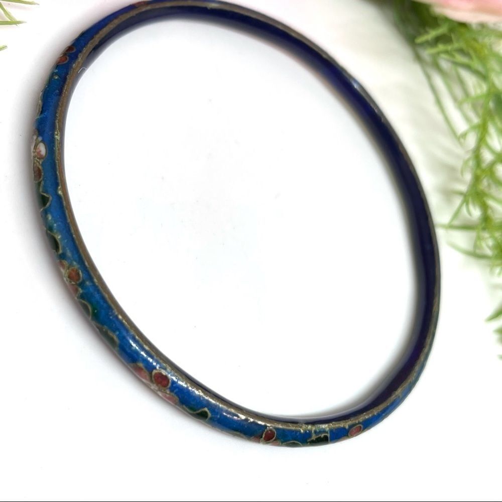 VINTAGE⚜️CLOISONNÉ Enameled Floral Bangle Bracelet - Picture 5 of 6